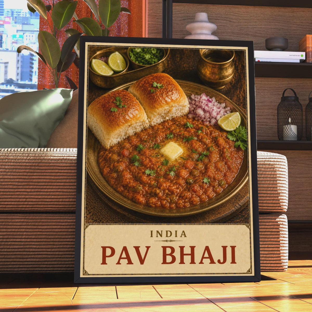 Pav Bhaji India Street Food Poster, Mumbai Kitchen Wall Art, South Asian Cuisine Print