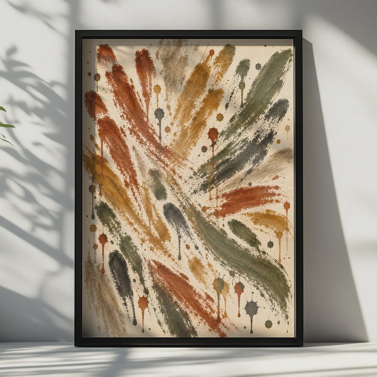Abstract Brush Stroke Poster, Earthy Tones, Rust Ochre Olive Splatter Art (Printed to Order)