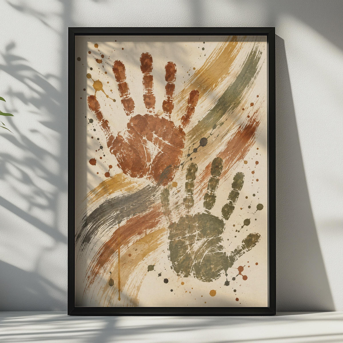 Abstract Handprint Poster, Rust Olive Brushstroke, Boho Wall Art (Print)