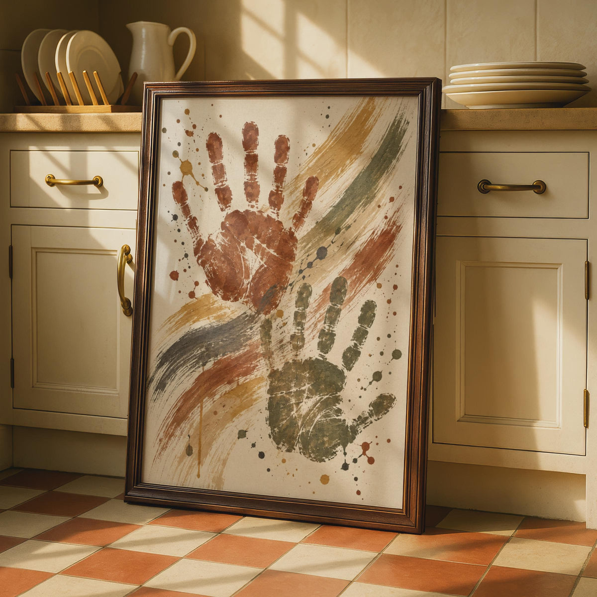 Abstract Handprint Poster, Rust Olive Brushstroke, Boho Wall Art (Print)