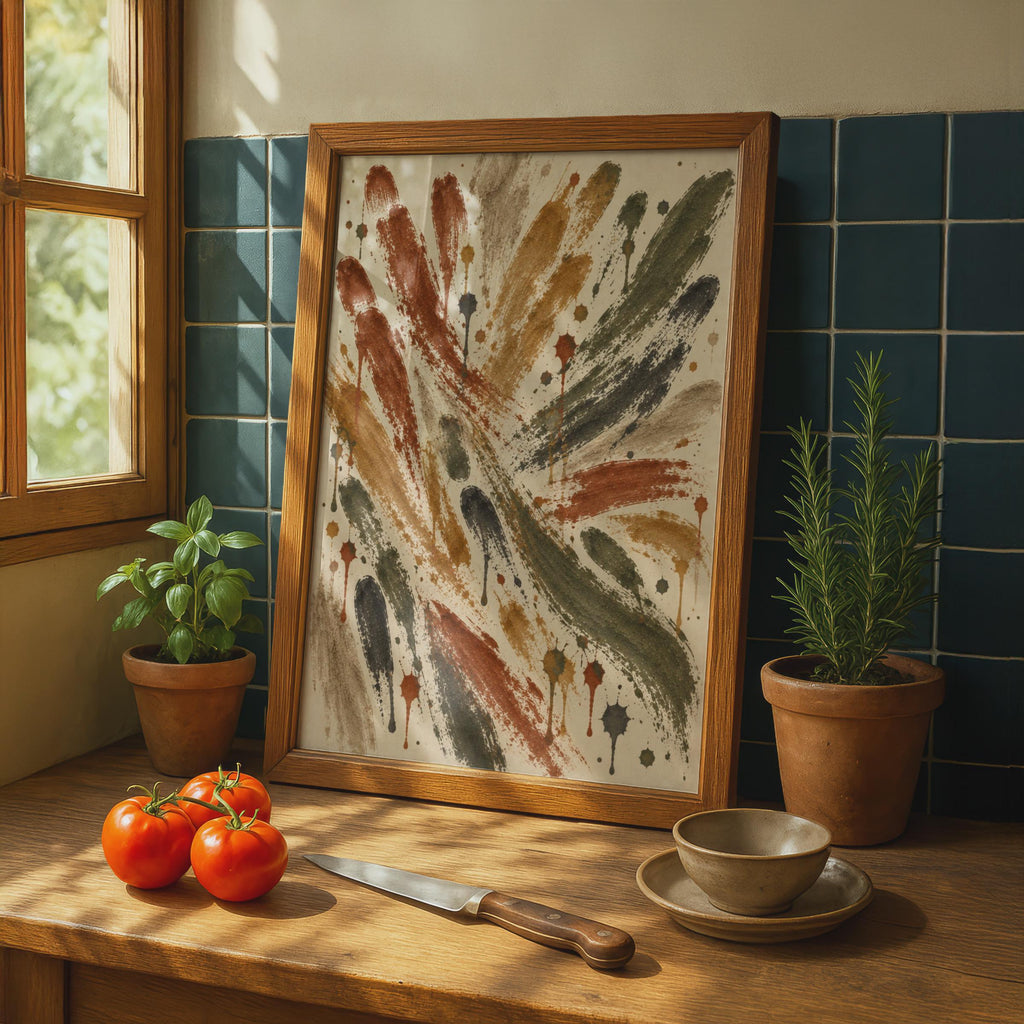 Abstract Brush Stroke Poster, Earthy Tones, Rust Ochre Olive Splatter Art (Printed to Order)