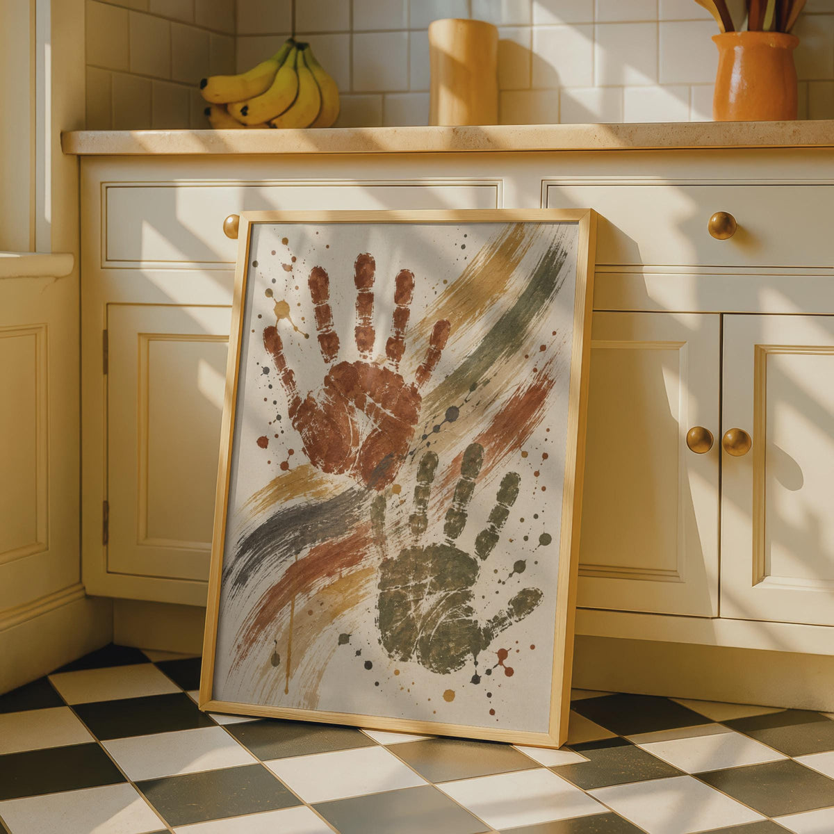 Abstract Handprint Poster, Rust Olive Brushstroke, Boho Wall Art (Print)