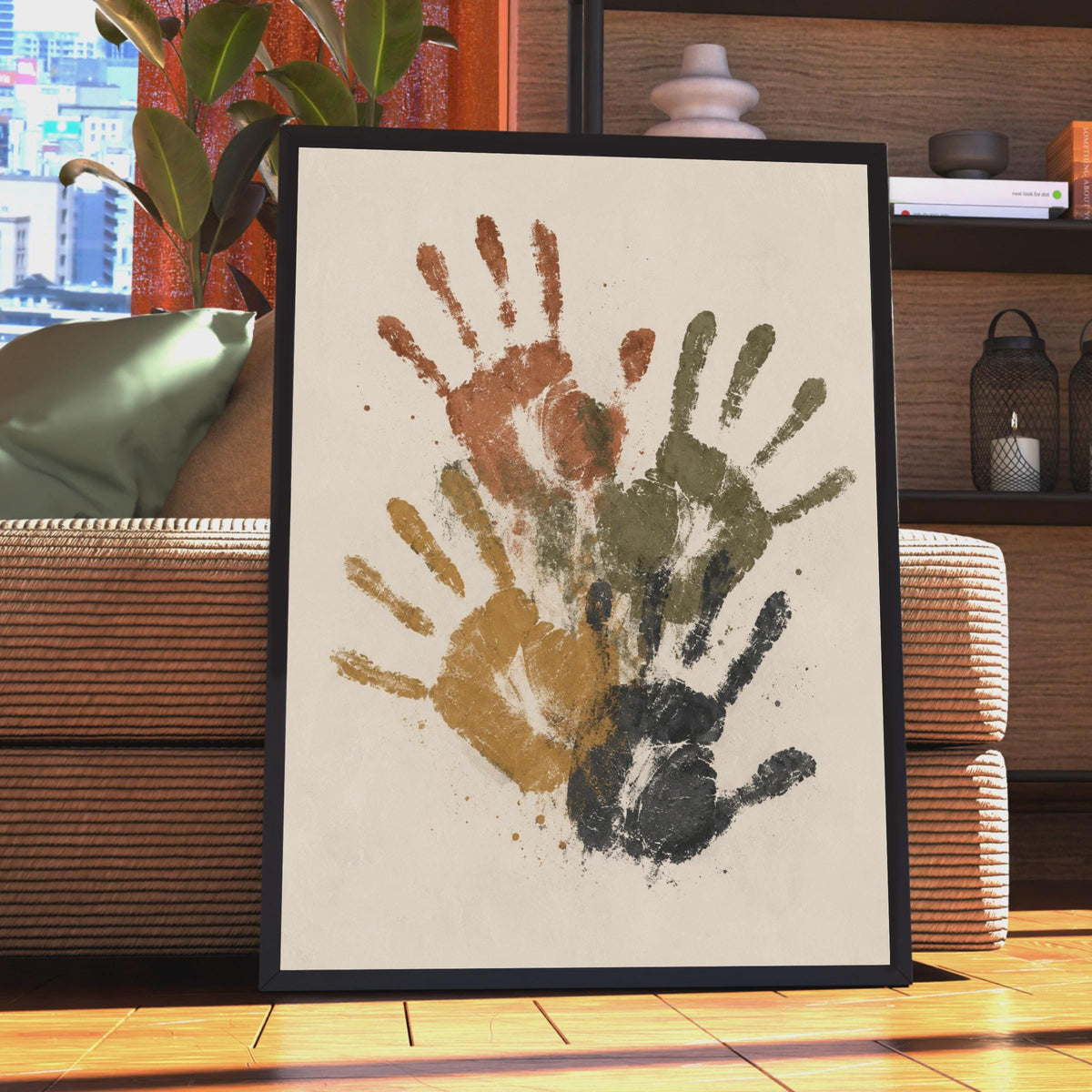 Earthy Tone Handprint Art Poster, Boho Minimalist Unity Wall Art (Physical Print)