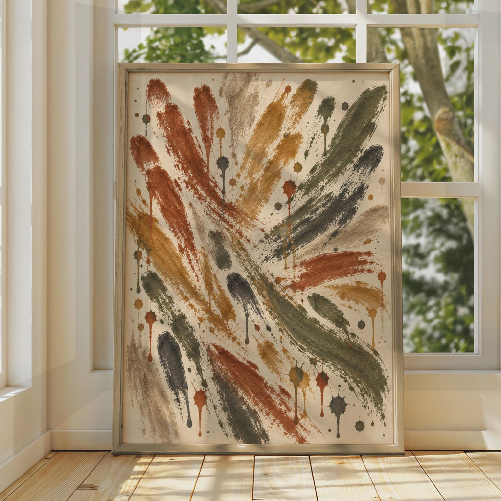 Abstract Brush Stroke Poster, Earthy Tones, Rust Ochre Olive Splatter Art (Printed to Order)