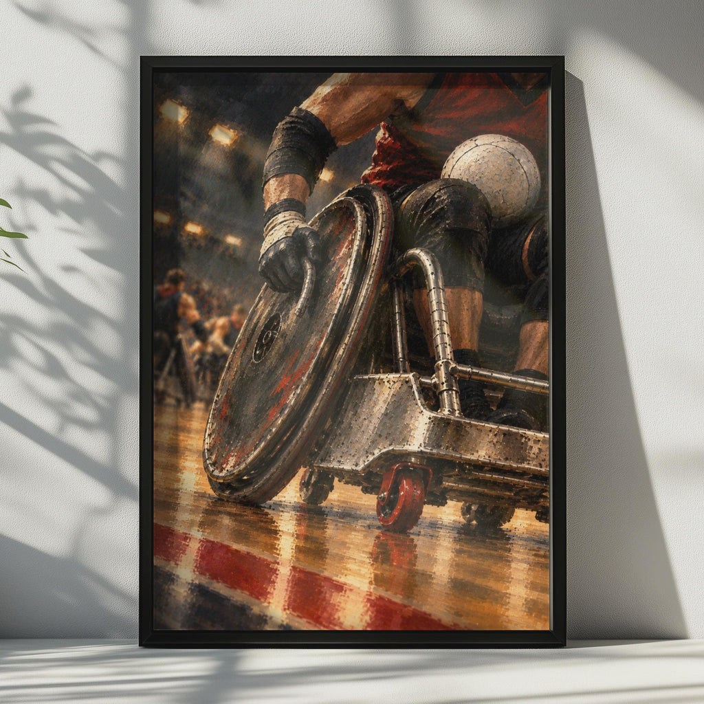 Wheelchair Basketball Poster, Mosaic Style, Red Black Court Art (Print)