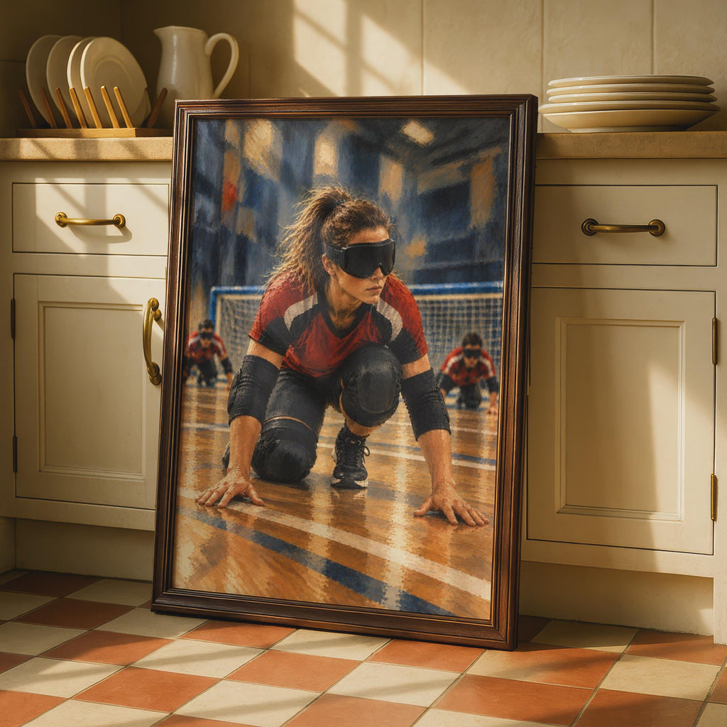 Goalball Player Poster, Blind Sport Wall Art, Paralympic Athlete Print, Women's Sport, Indoor Court, Red and Black, Inspirati