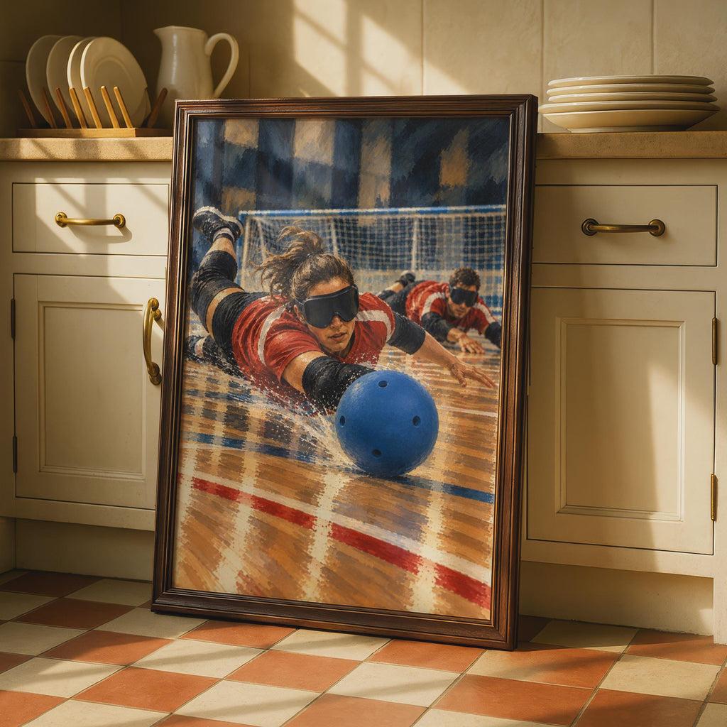Goalball Sport Poster, Paralympic Athletes Wall Art, Blind Sport Action Print, Adaptive Sport Decor, Red Blue Sports Room Pos