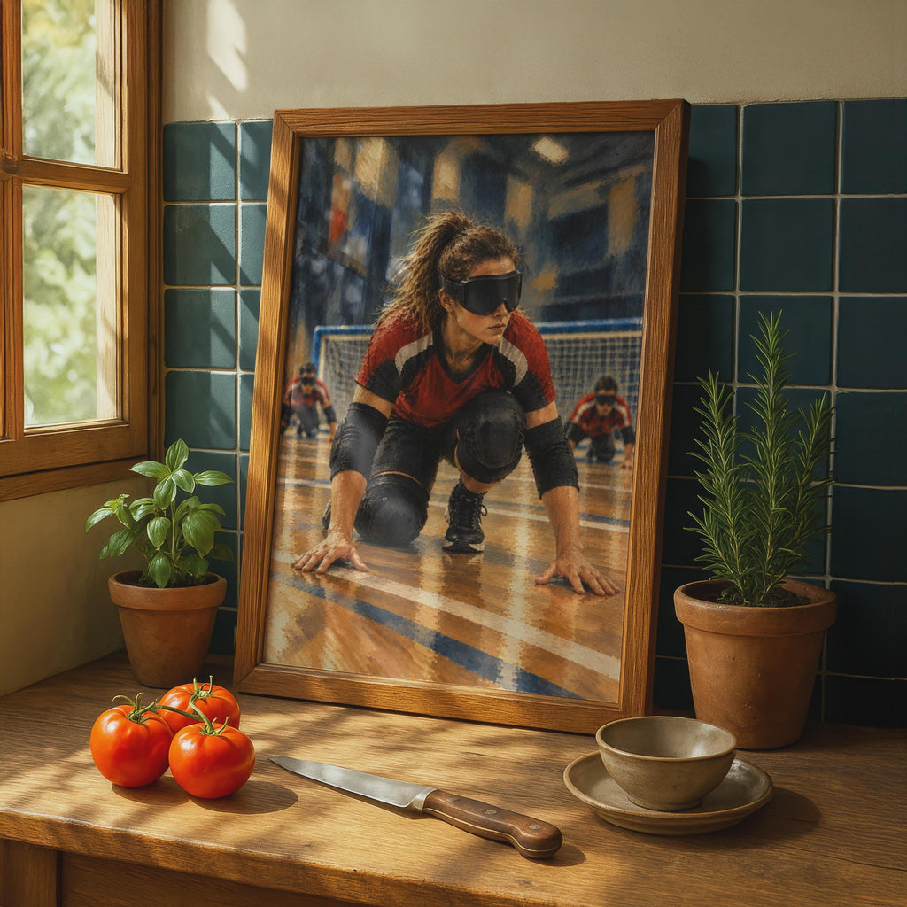 Goalball Player Poster, Blind Sport Wall Art, Paralympic Athlete Print, Women's Sport, Indoor Court, Red and Black, Inspirati