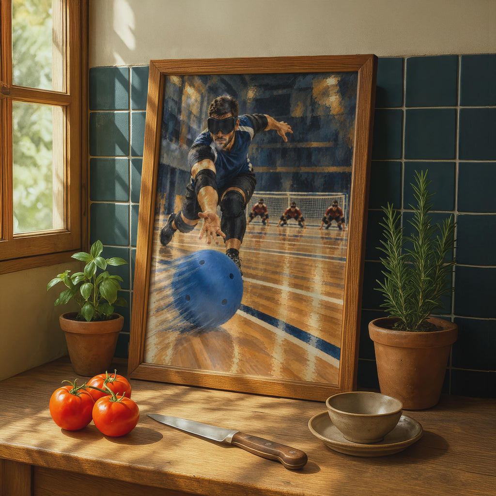 Goalball Sports Poster, Paralympic Athlete Wall Art, Indoor Sports Print, Blue and Gold Gym Decor, Disability Sport
