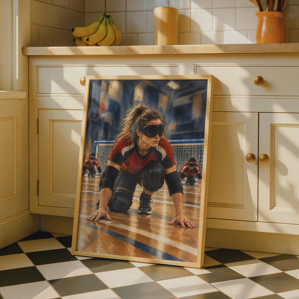 Goalball Player Poster, Blind Sport Wall Art, Paralympic Athlete Print, Women's Sport, Indoor Court, Red and Black, Inspirati