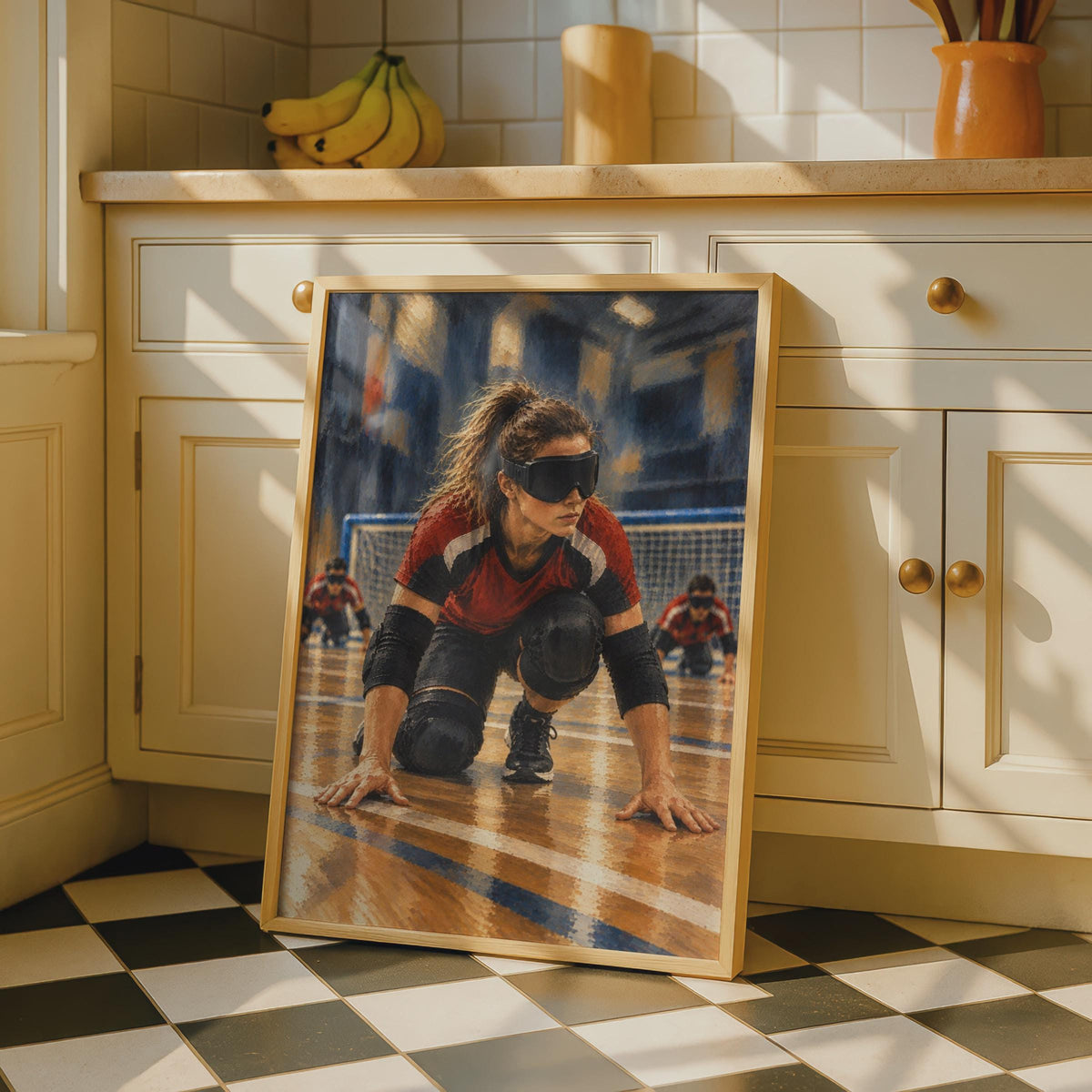 Goalball Player Poster, Blind Sport Wall Art, Paralympic Athlete Print, Women's Sport, Indoor Court, Red and Black, Inspirati