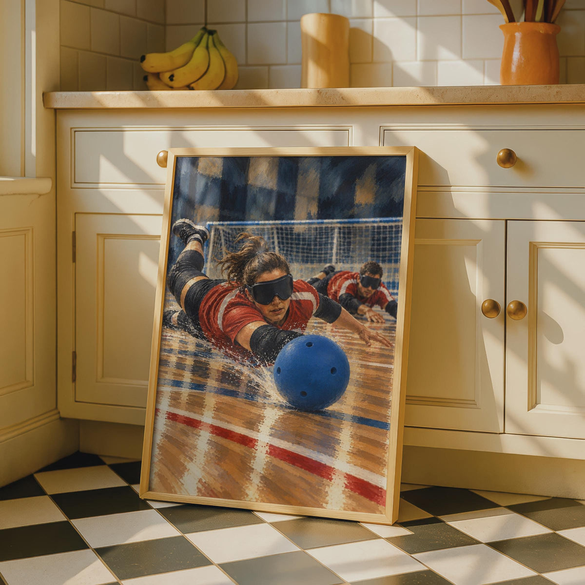 Goalball Sport Poster, Paralympic Athletes Wall Art, Blind Sport Action Print, Adaptive Sport Decor, Red Blue Sports Room Pos