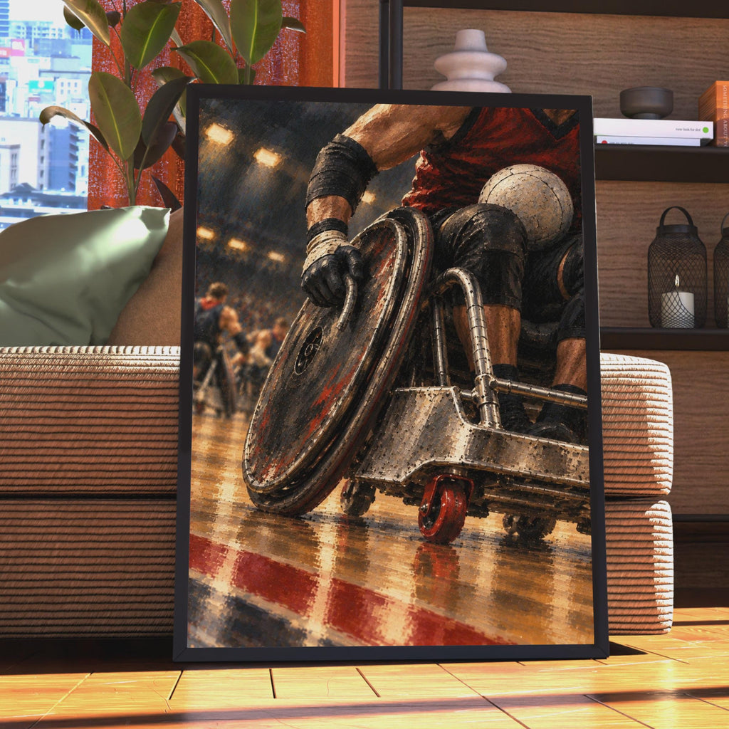 Wheelchair Basketball Poster, Mosaic Style, Red Black Court Art (Print)