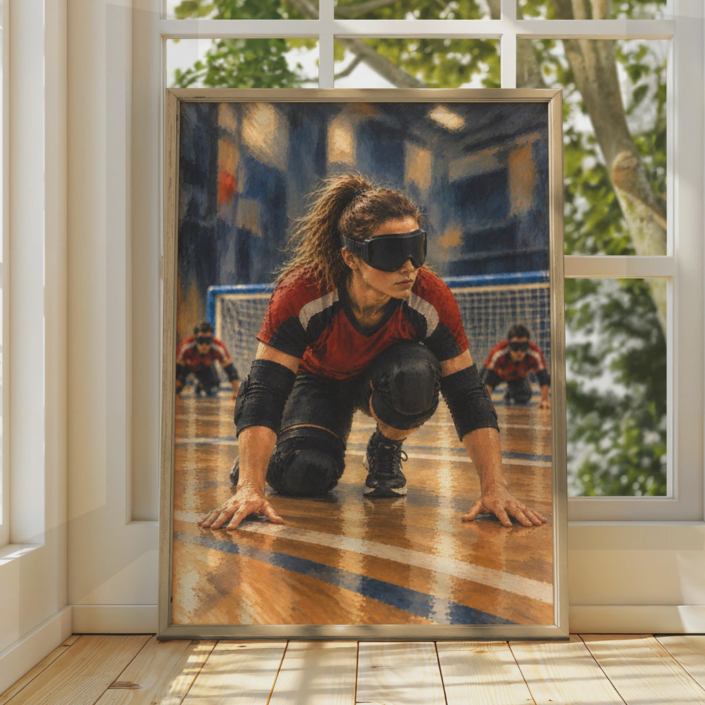 Goalball Player Poster, Blind Sport Wall Art, Paralympic Athlete Print, Women's Sport, Indoor Court, Red and Black, Inspirati