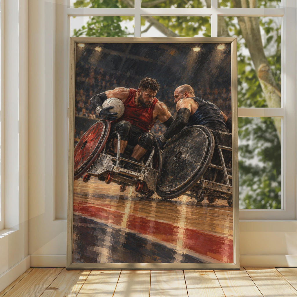 Wheelchair Rugby Poster, Paralympic Sport Wall Art, Adaptive Athletics Print, Inspirational Disabled Sport, Arena Action Spor