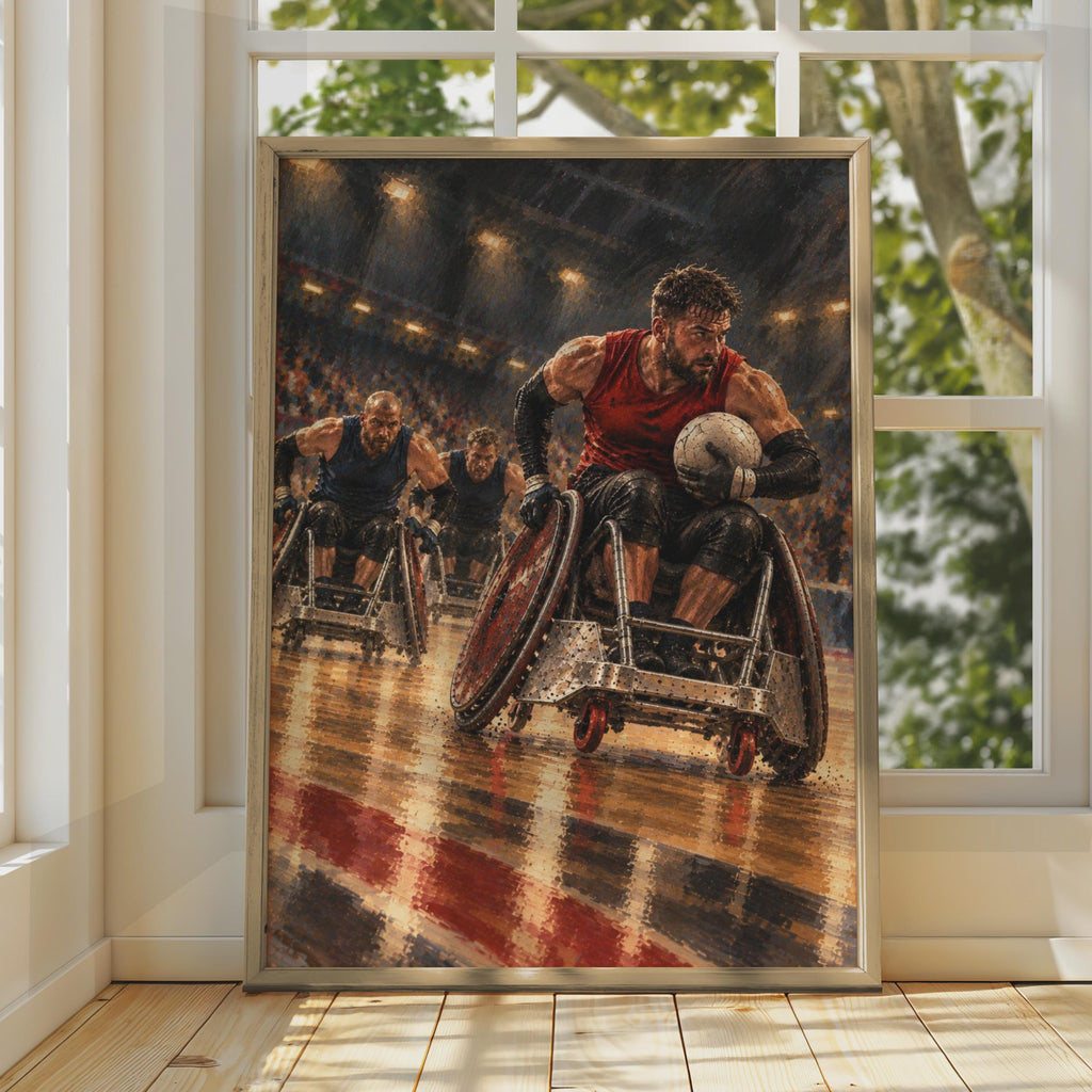 Wheelchair Rugby Poster, Paralympic Sport Wall Art, Adaptive Athletes Arena Print, Intense Action Sports Decor, Inspirational