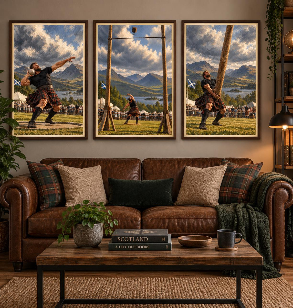 Scottish Highland Games Stone Put Poster, Tartan Kilt Athlete, Traditional Sports Wall Art (Print)