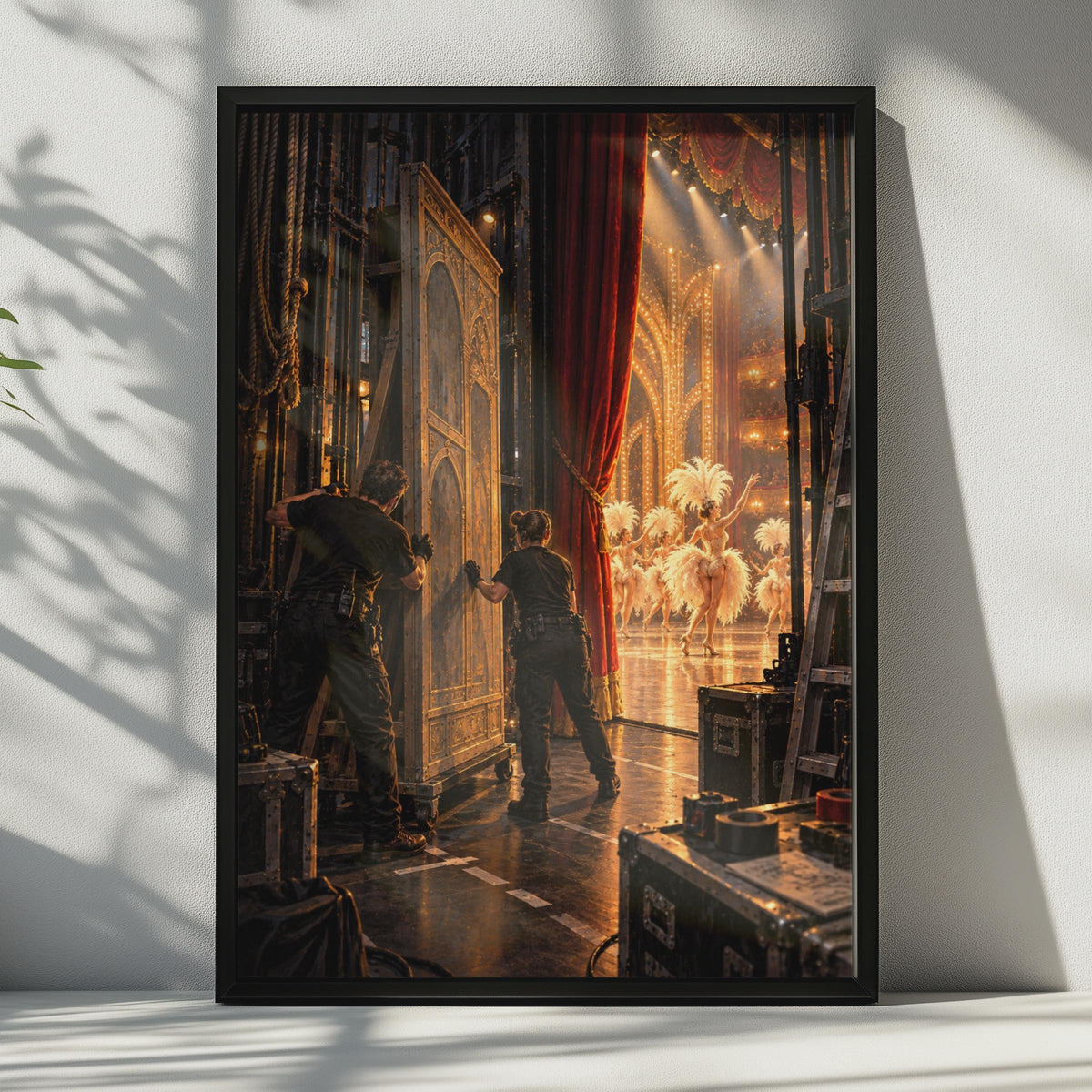 Theatre Backstage Poster, Showgirls, Red Curtain, Stage Crew Art (Print)