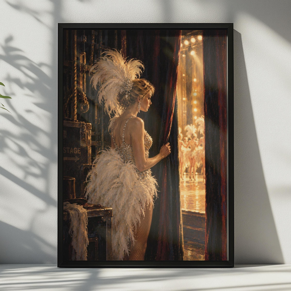 Showgirl Backstage Poster, Art Deco Burlesque Art, Glamour Feather Costume Print