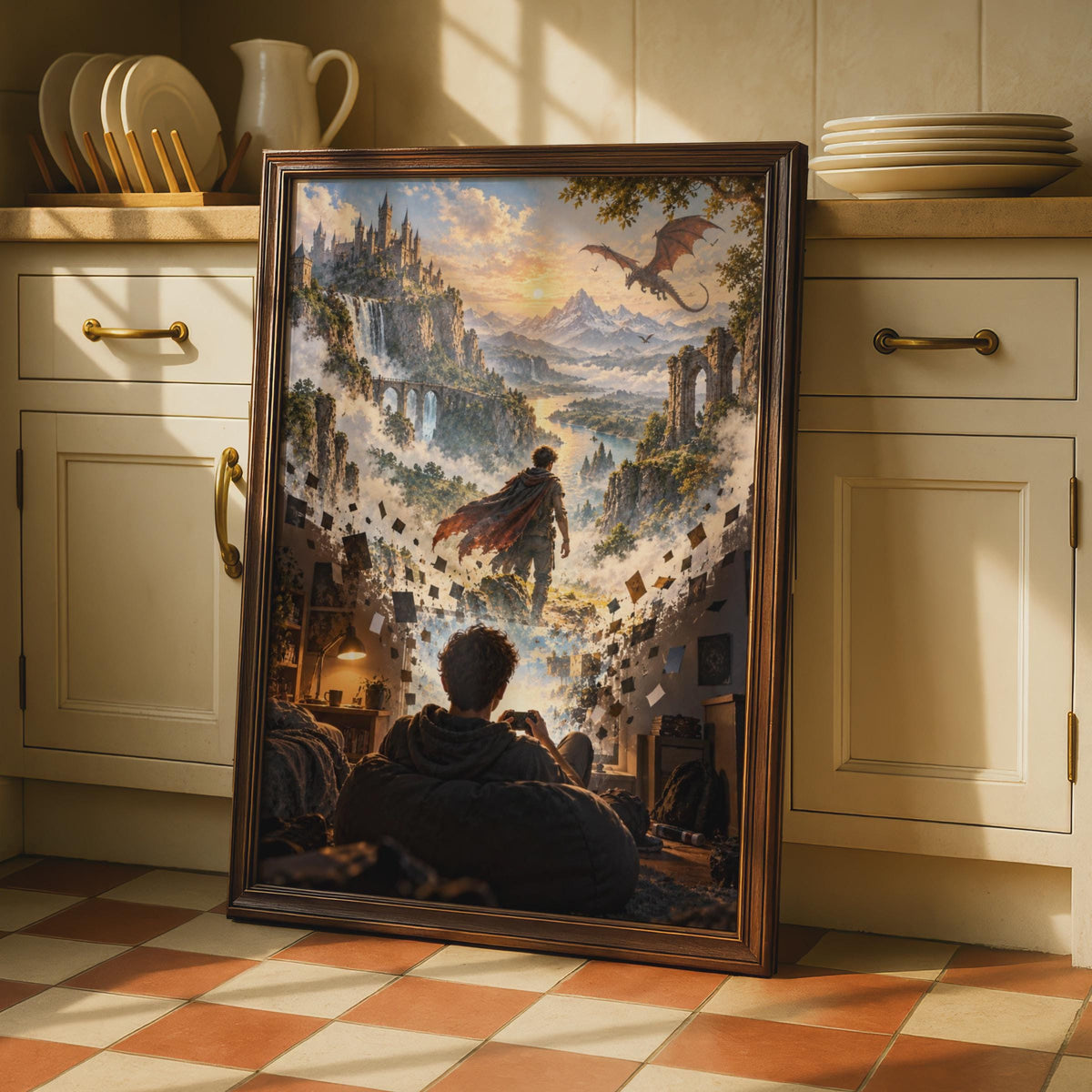 Fantasy Gamer Poster, Dragon Castle Adventure, RPG Wall Art (Print)