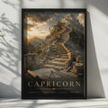 Capricorn Zodiac Poster, Mountain Temple, Ambitious Disciplined Astrology Print (Wall Art)