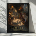 Scorpio Zodiac Poster, Gothic Candlelit Dining Room, Moody Astrology Art