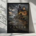Cancer Zodiac Poster, Moody Coastal Cottage, Astrology Wall Art (Print)