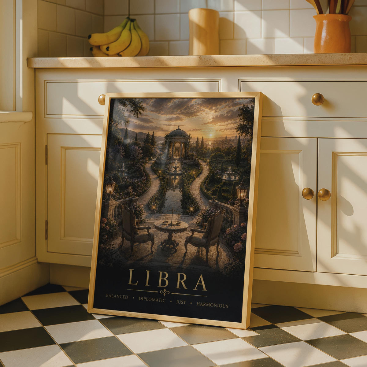 Libra Zodiac Poster, Baroque Garden Sunset, Dark Academia Decor (Print)