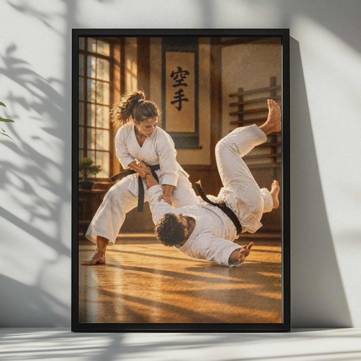 Karate Dojo Throw Poster, Black Belt Training, Japanese Kanji Decor (Print)