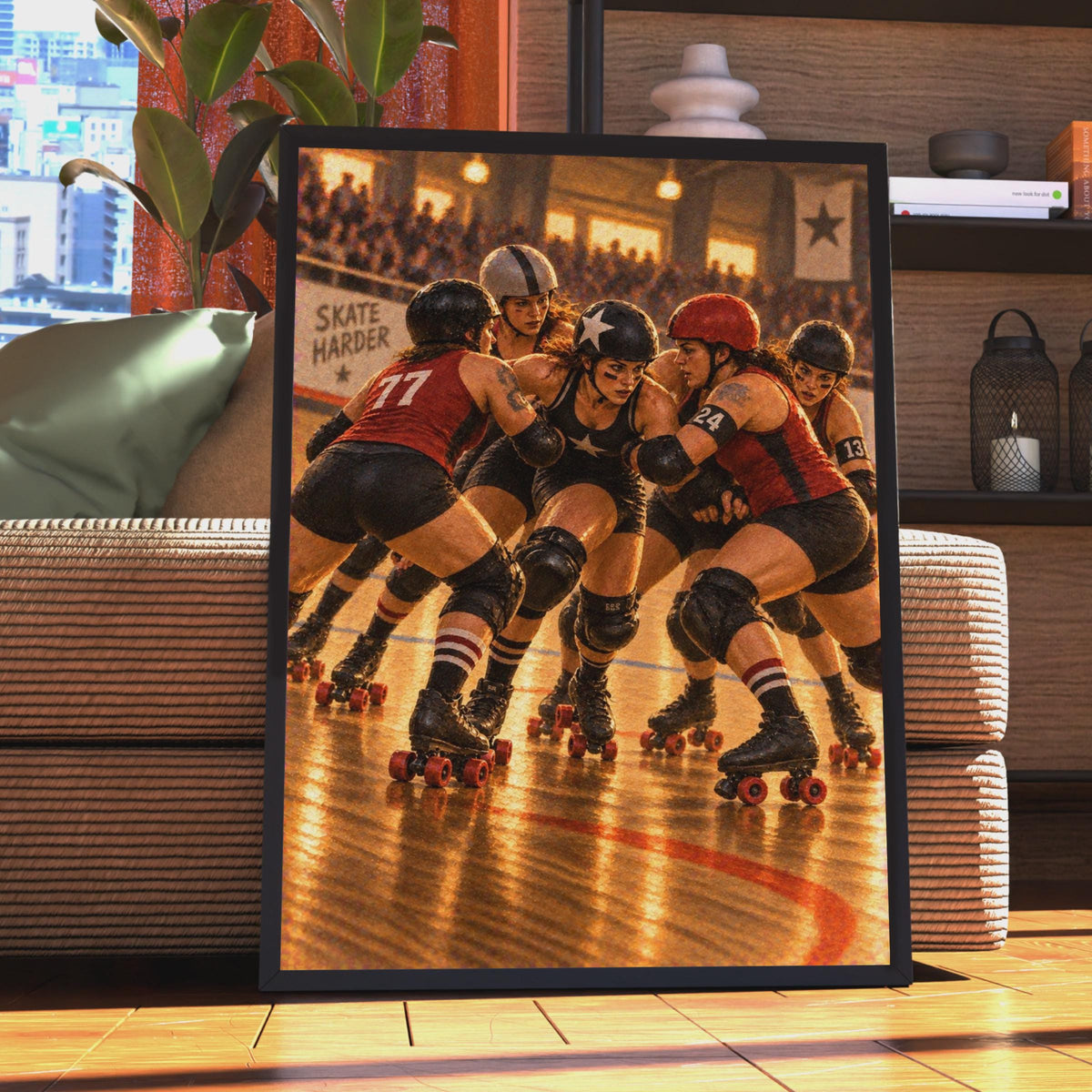 Roller Derby Poster, Women's Sport Art, Retro Arena Decor (Print)