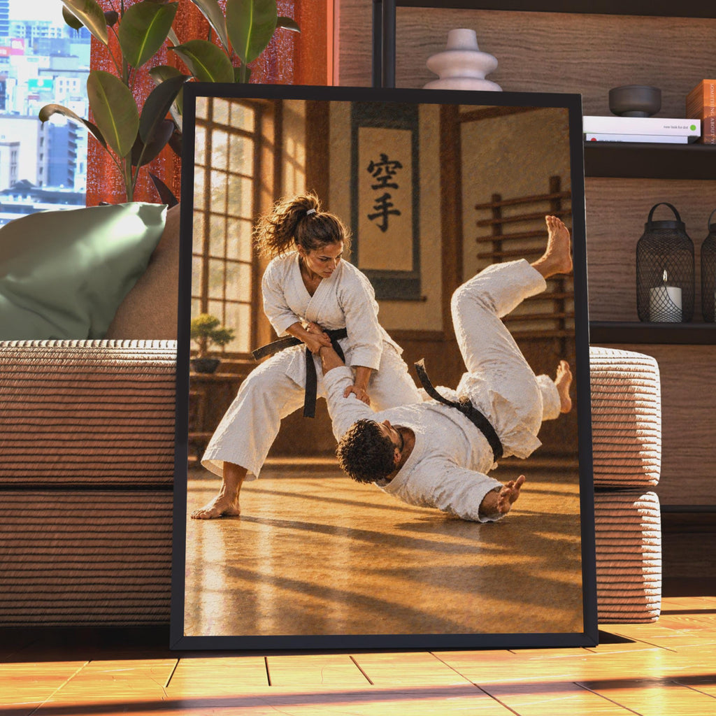 Karate Dojo Throw Poster, Black Belt Training, Japanese Kanji Decor (Print)