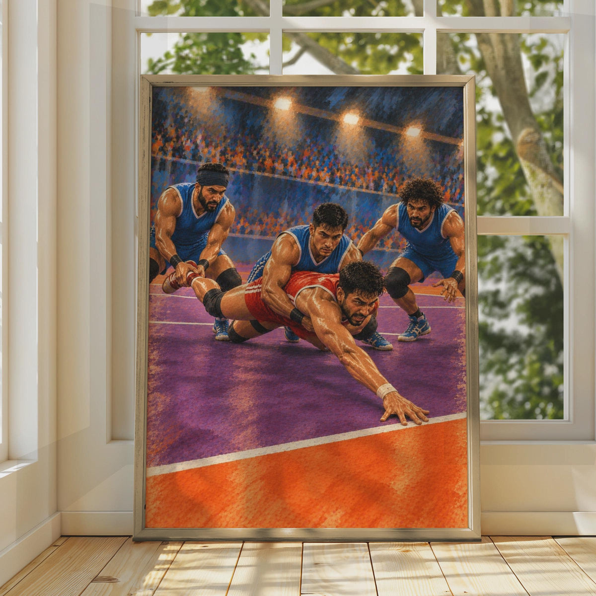 Kabaddi Sport Poster: Indian Contact Game, Stadium Action Wall Art, Blue Orange Athletic Decor, Sports Room Gift