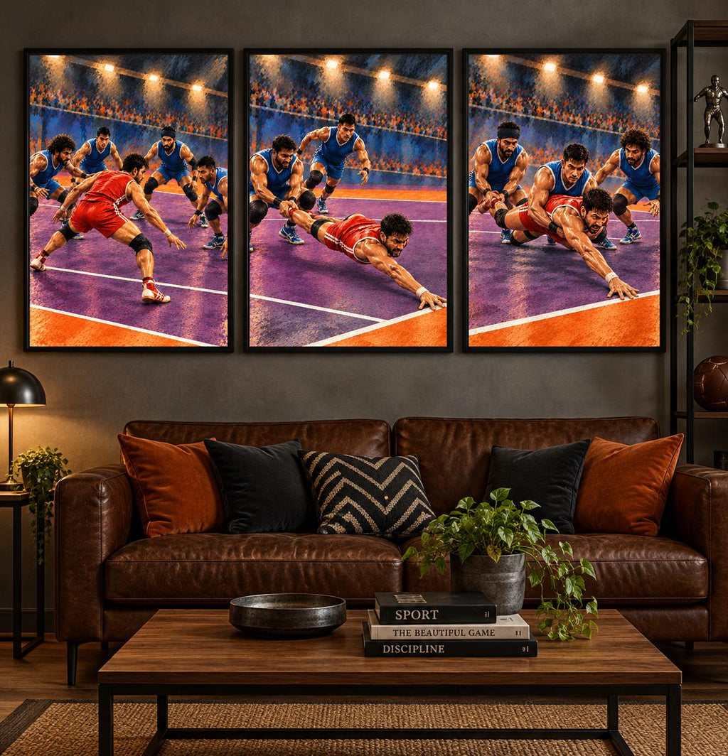 Kabaddi Sport Poster: Indian Contact Game, Stadium Action Wall Art, Blue Orange Athletic Decor, Sports Room Gift
