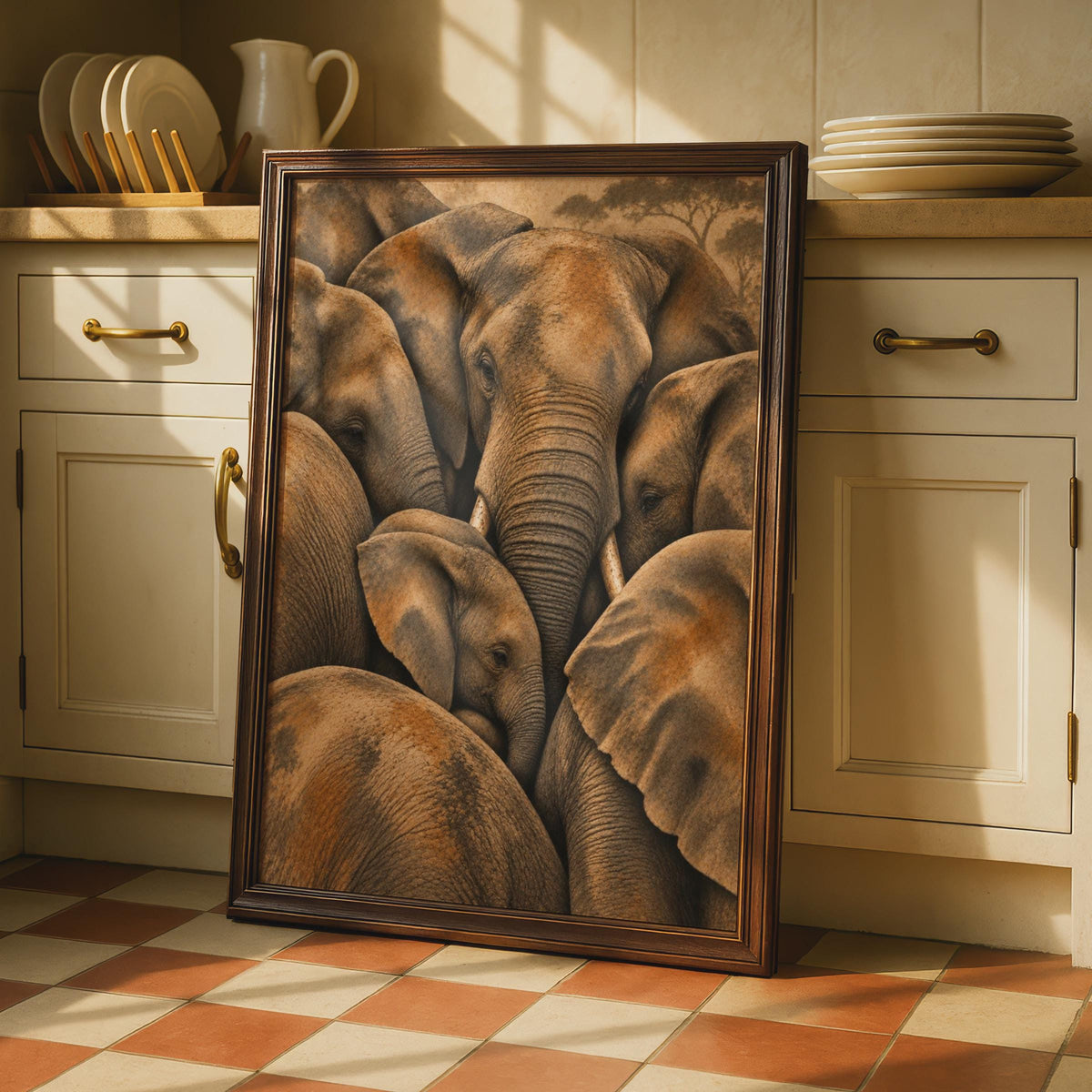 African Elephant Herd Poster, Wildlife Wall Art, Earthy Tones Nature Decor