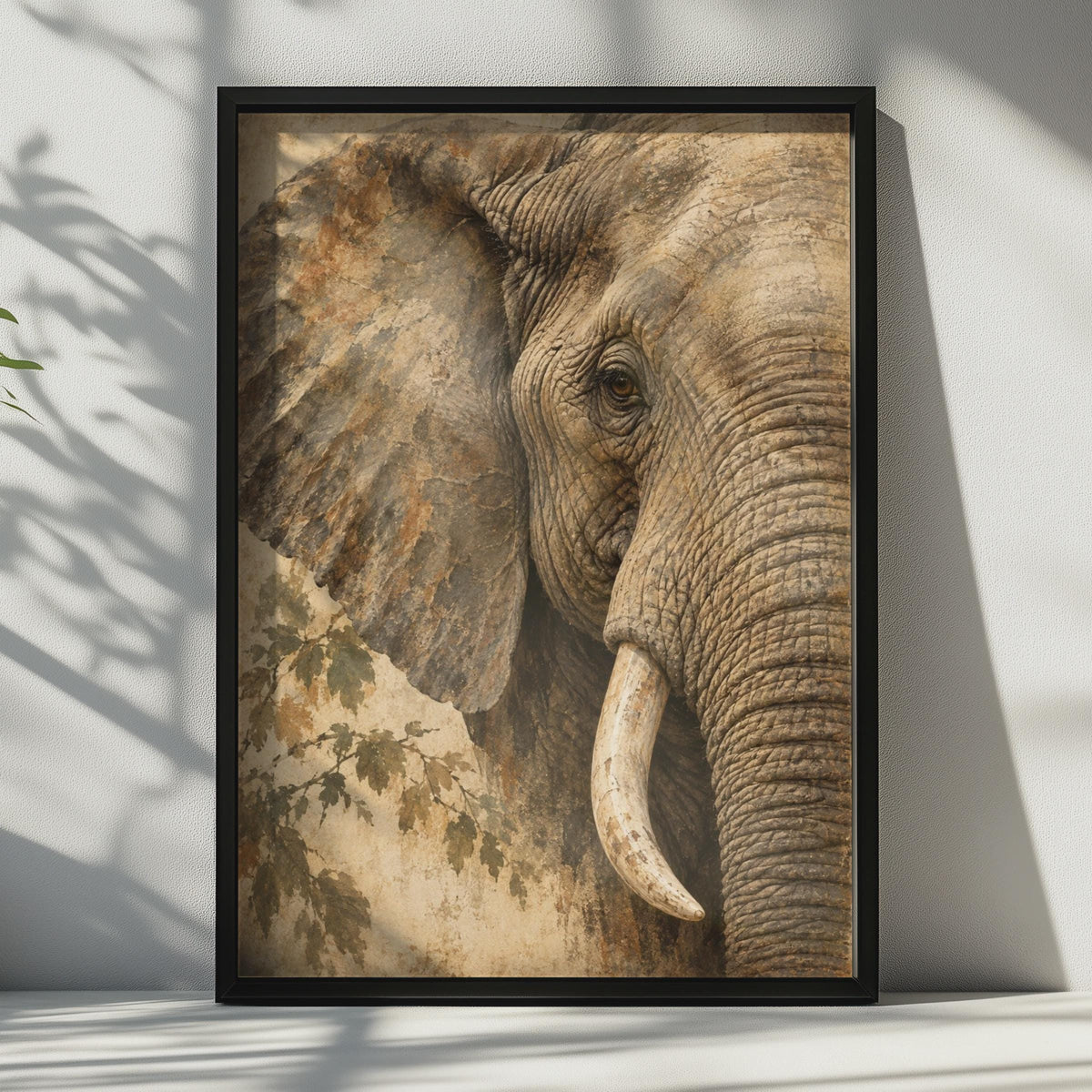 African Elephant Portrait Poster, Textured Earth Tone Wildlife Art (Physical Print)