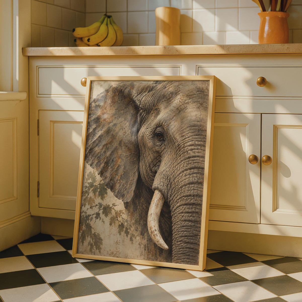 African Elephant Portrait Poster, Textured Earth Tone Wildlife Art (Physical Print)