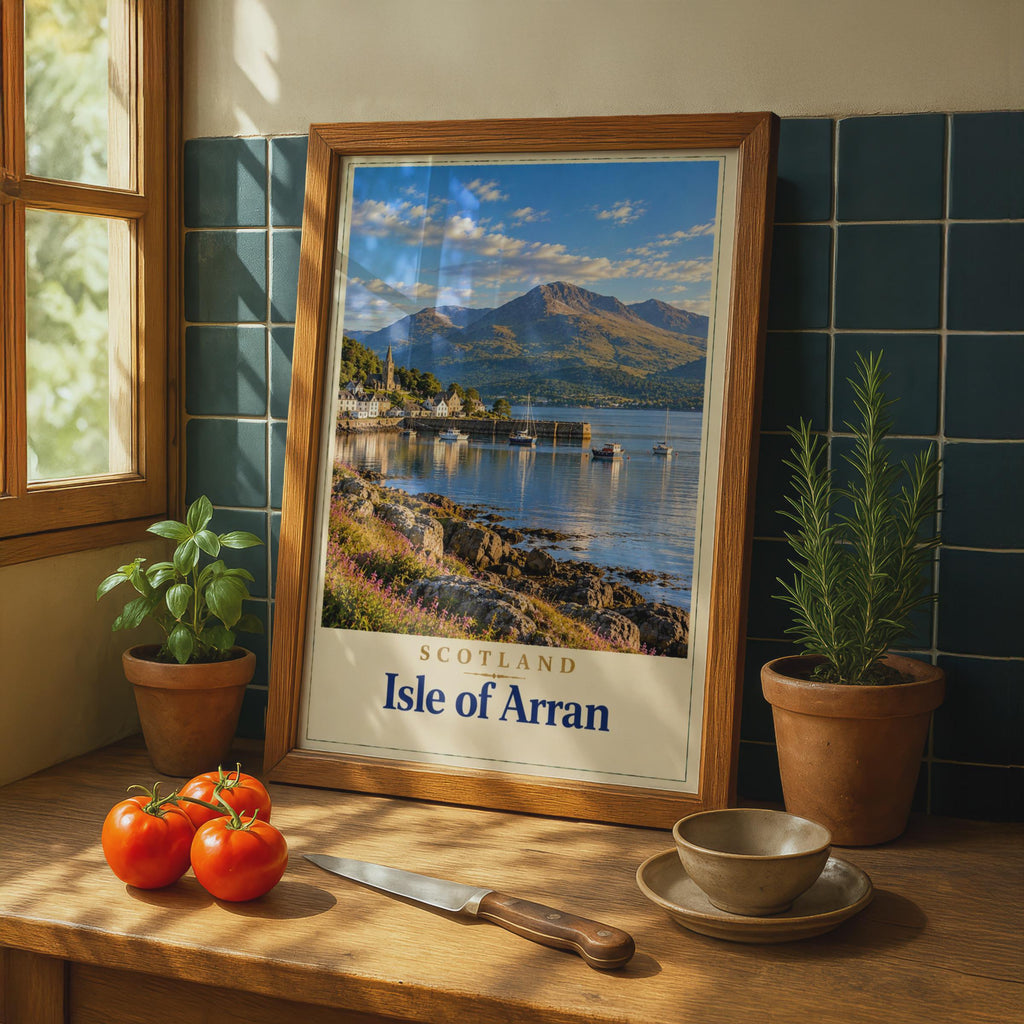 Isle of Arran Scotland Travel Poster, Vintage Coastal Village Art (Print)