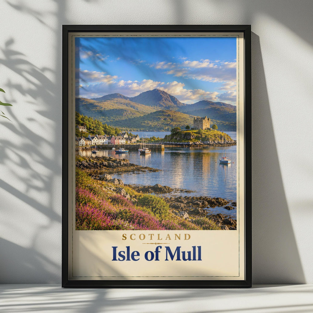 Isle of Mull Scotland Travel Poster, Castle Harbour, Tobermory Loch Print (Wall Art)