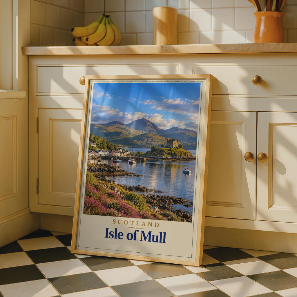 Isle of Mull Scotland Travel Poster, Castle Harbour, Tobermory Loch Print (Wall Art)