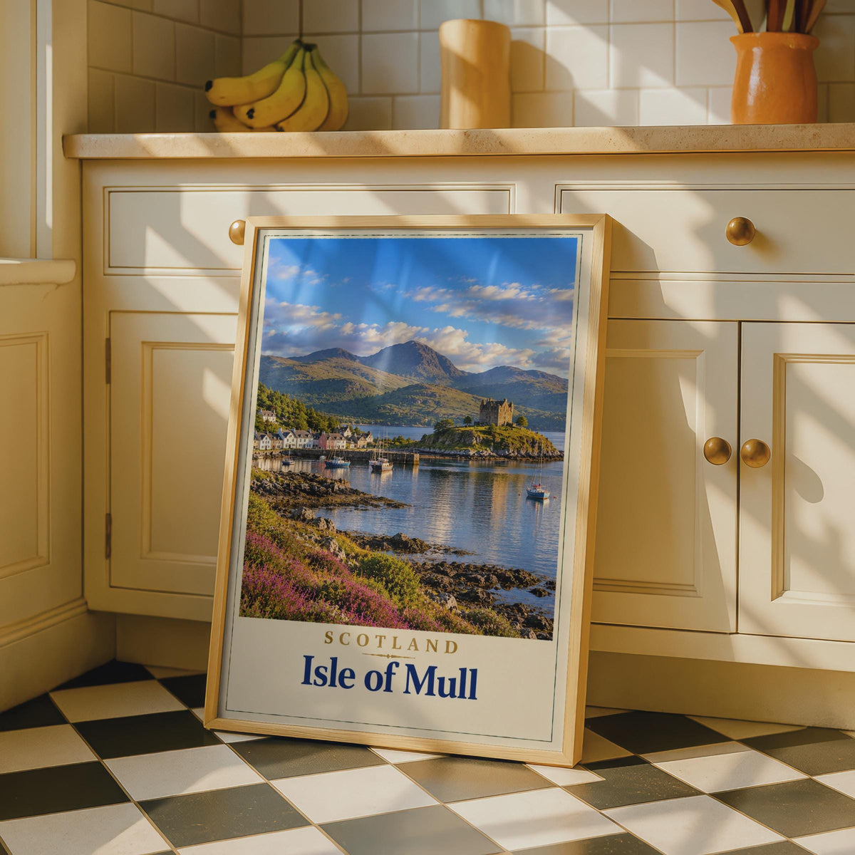 Isle of Mull Scotland Travel Poster, Castle Harbour, Tobermory Loch Print (Wall Art)