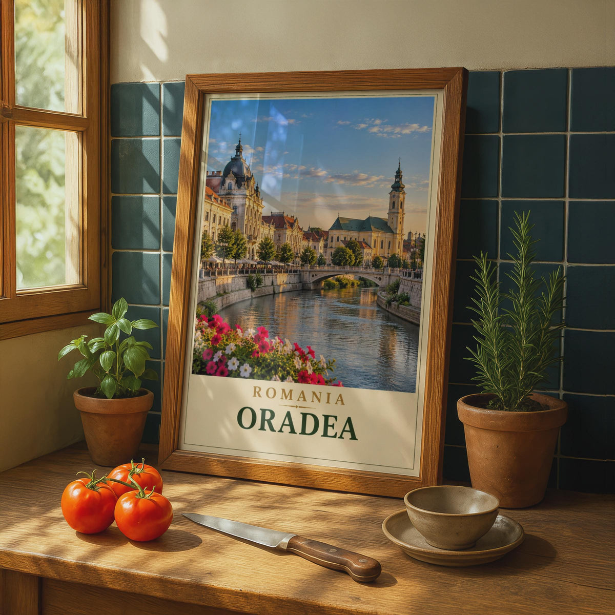 Oradea Romania Travel Poster, Crisul Repede River, Art Nouveau Architecture (Printed to Order)