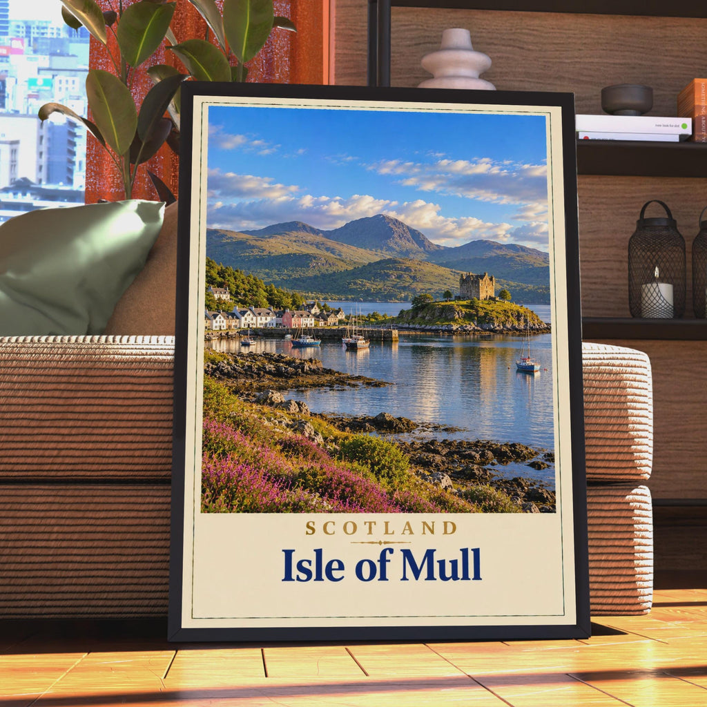 Isle of Mull Scotland Travel Poster, Castle Harbour, Tobermory Loch Print (Wall Art)