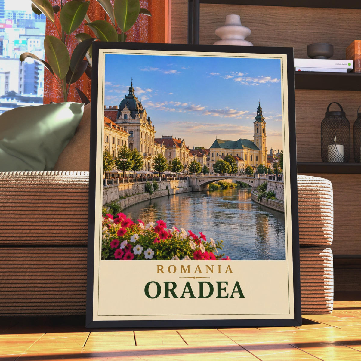 Oradea Romania Travel Poster, Crisul Repede River, Art Nouveau Architecture (Printed to Order)