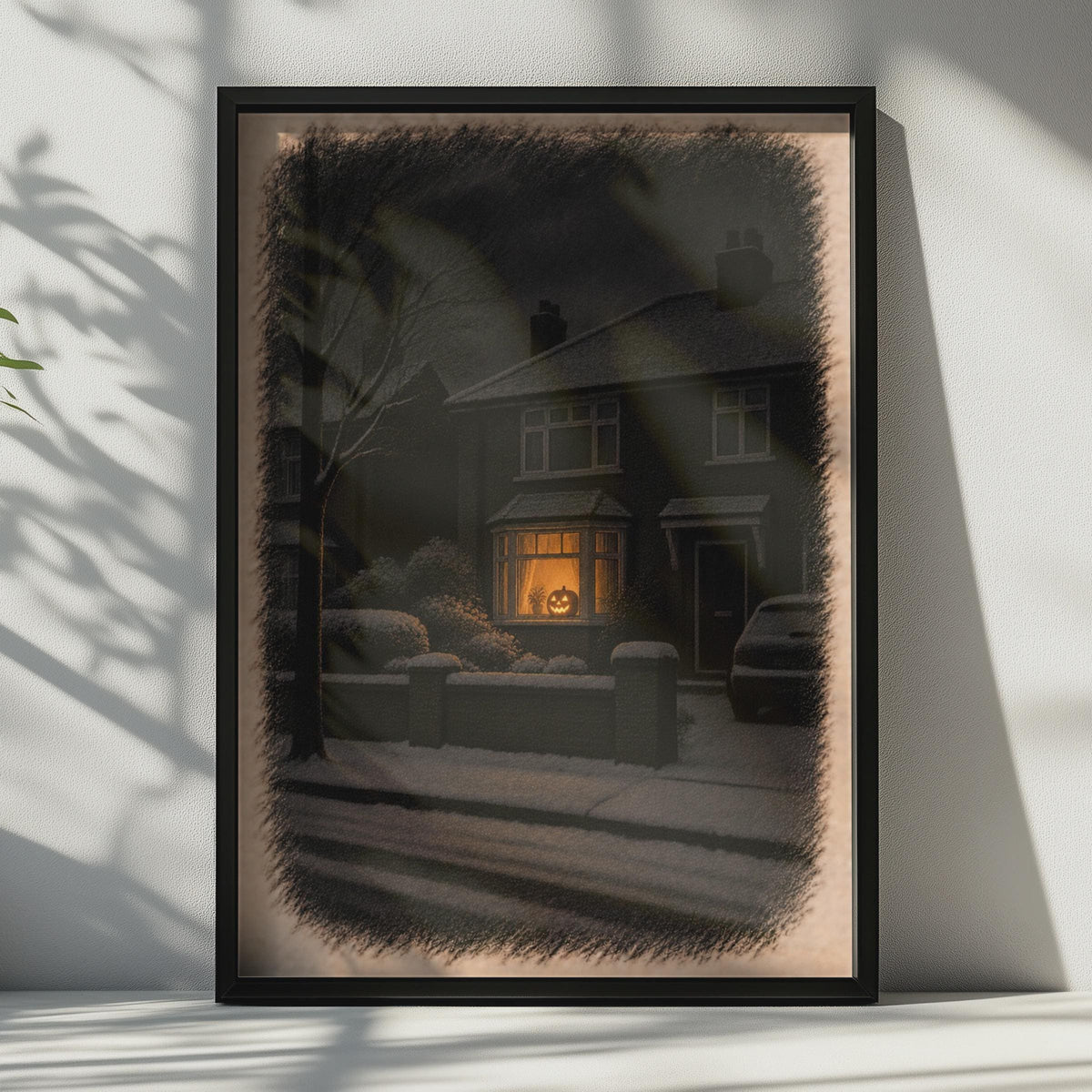 Atmospheric Halloween Night Poster, British Street Scene, Jack-o-Lantern Glow (Print)