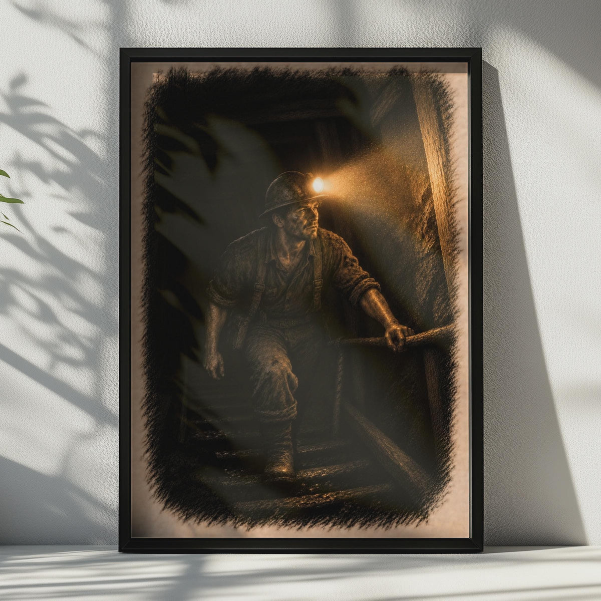 Vintage Sepia Coal Miner Poster, Dramatic Industrial History Art Print (Man Cave Decor)