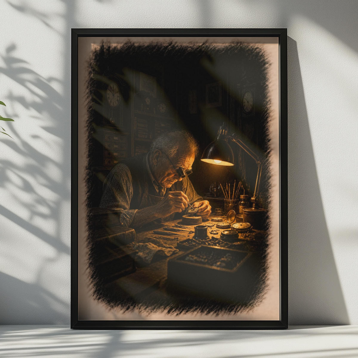 Vintage Watchmaker Workshop Poster, Moody Clockmaker Art, Antique Horology Decor