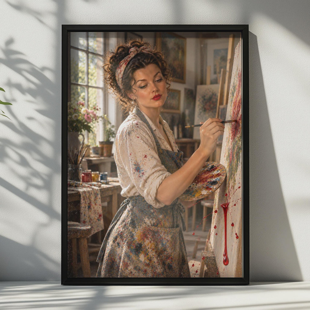 Optical Illusion Painter Woman Poster, Trompe L'oeil Paint Splatter Art Print (Physical)