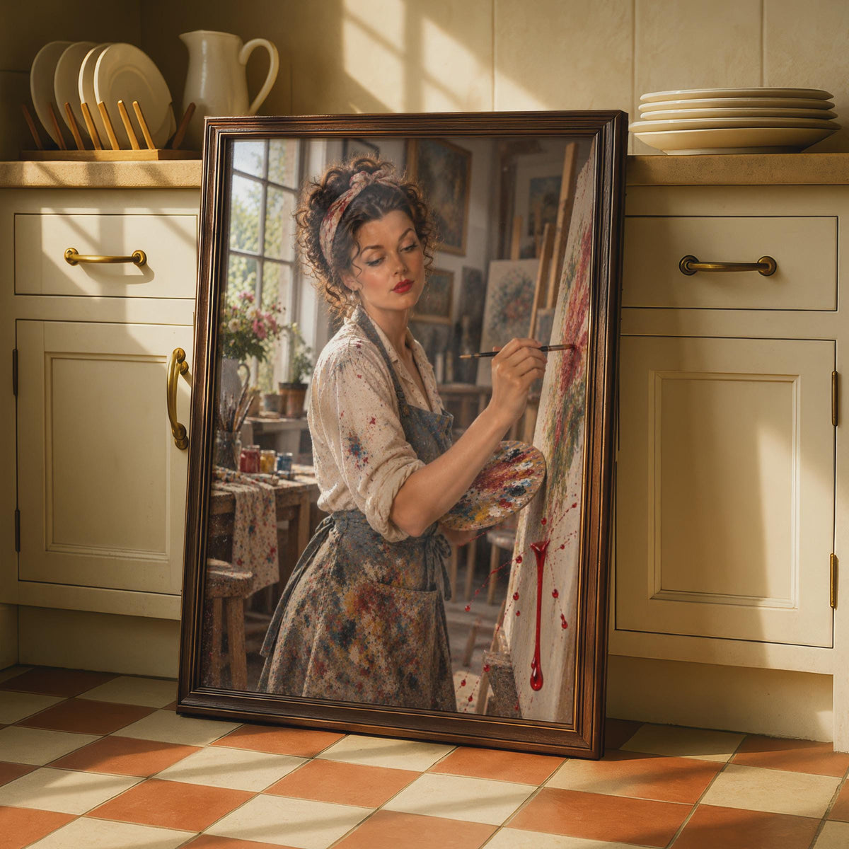 Optical Illusion Painter Woman Poster, Trompe L'oeil Paint Splatter Art Print (Physical)