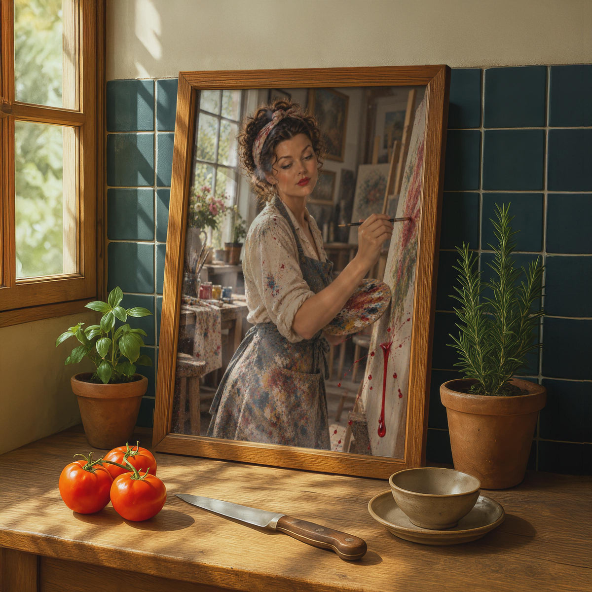 Optical Illusion Painter Woman Poster, Trompe L'oeil Paint Splatter Art Print (Physical)