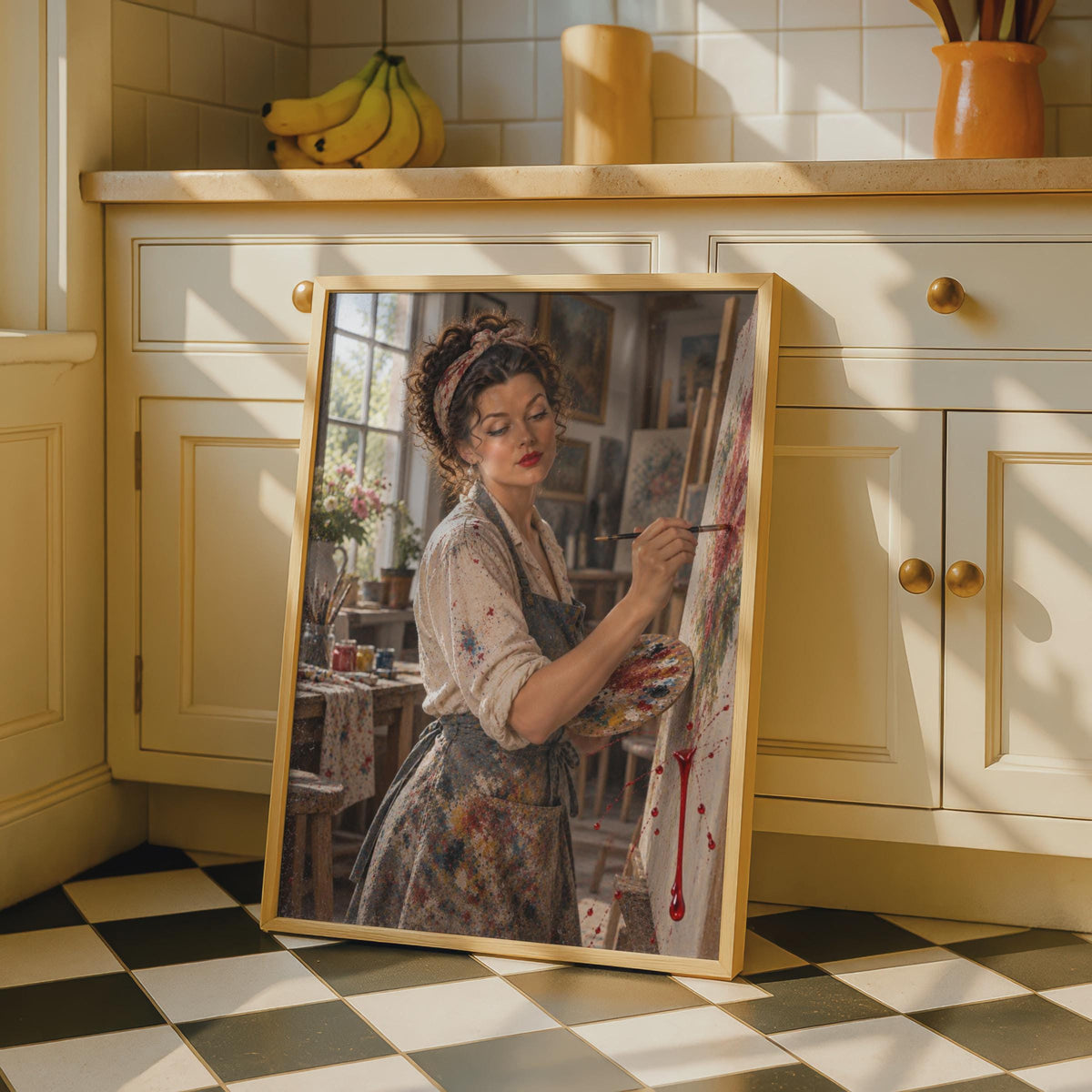 Optical Illusion Painter Woman Poster, Trompe L'oeil Paint Splatter Art Print (Physical)
